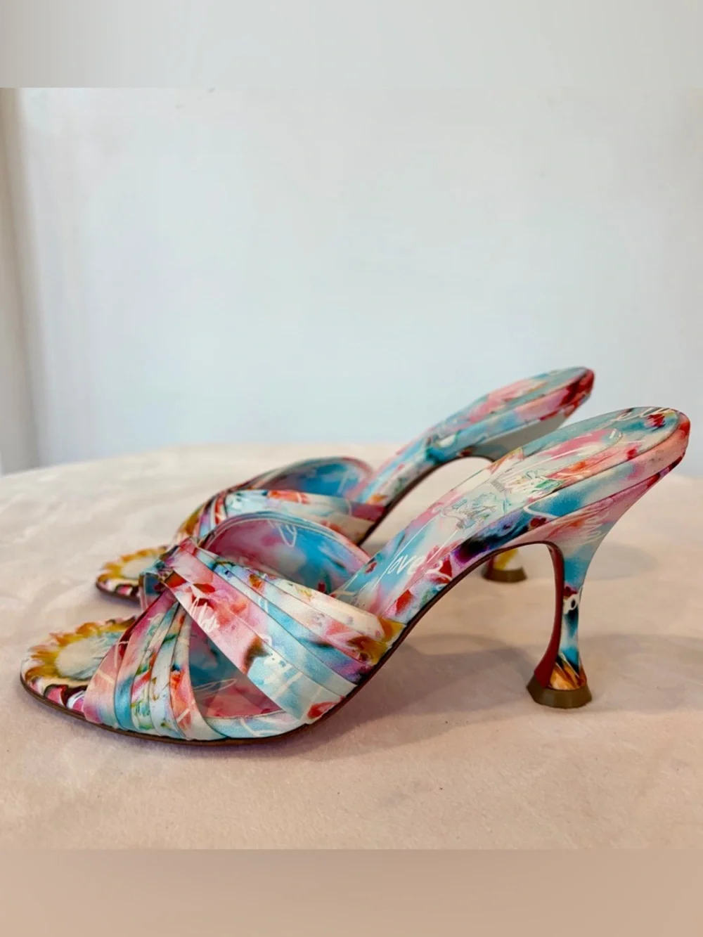 Christian Louboutin Satin Heeled Slides,“Nicol is back” print, multi, 36, EUC - Picture 8 of 15